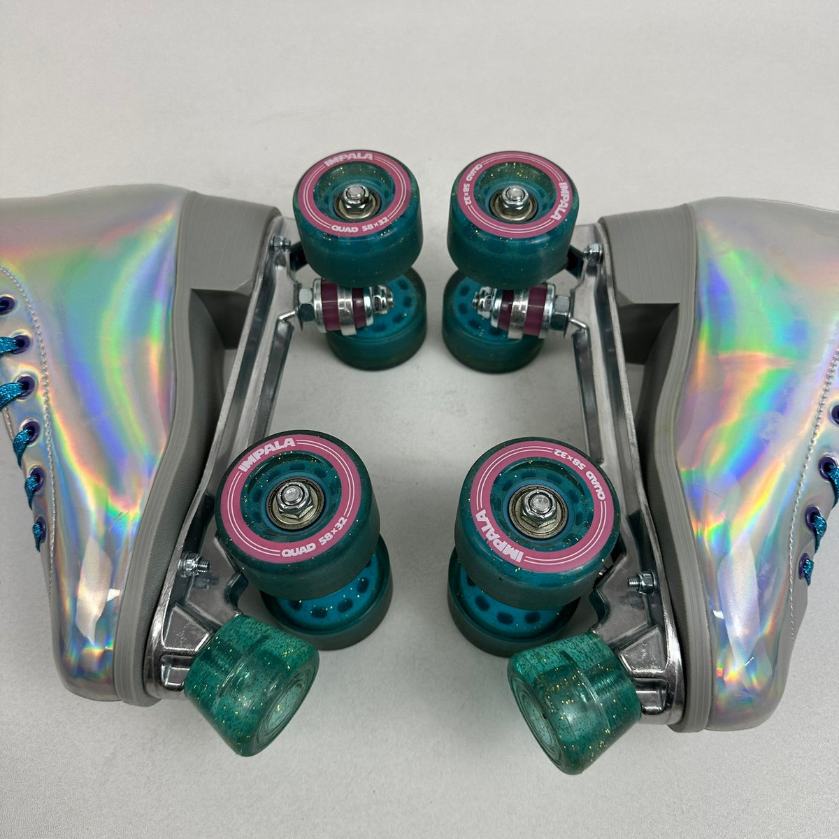 Impala Quad Roller Skates Womens US 7 Silver Holographic Retro Vegan Friendly