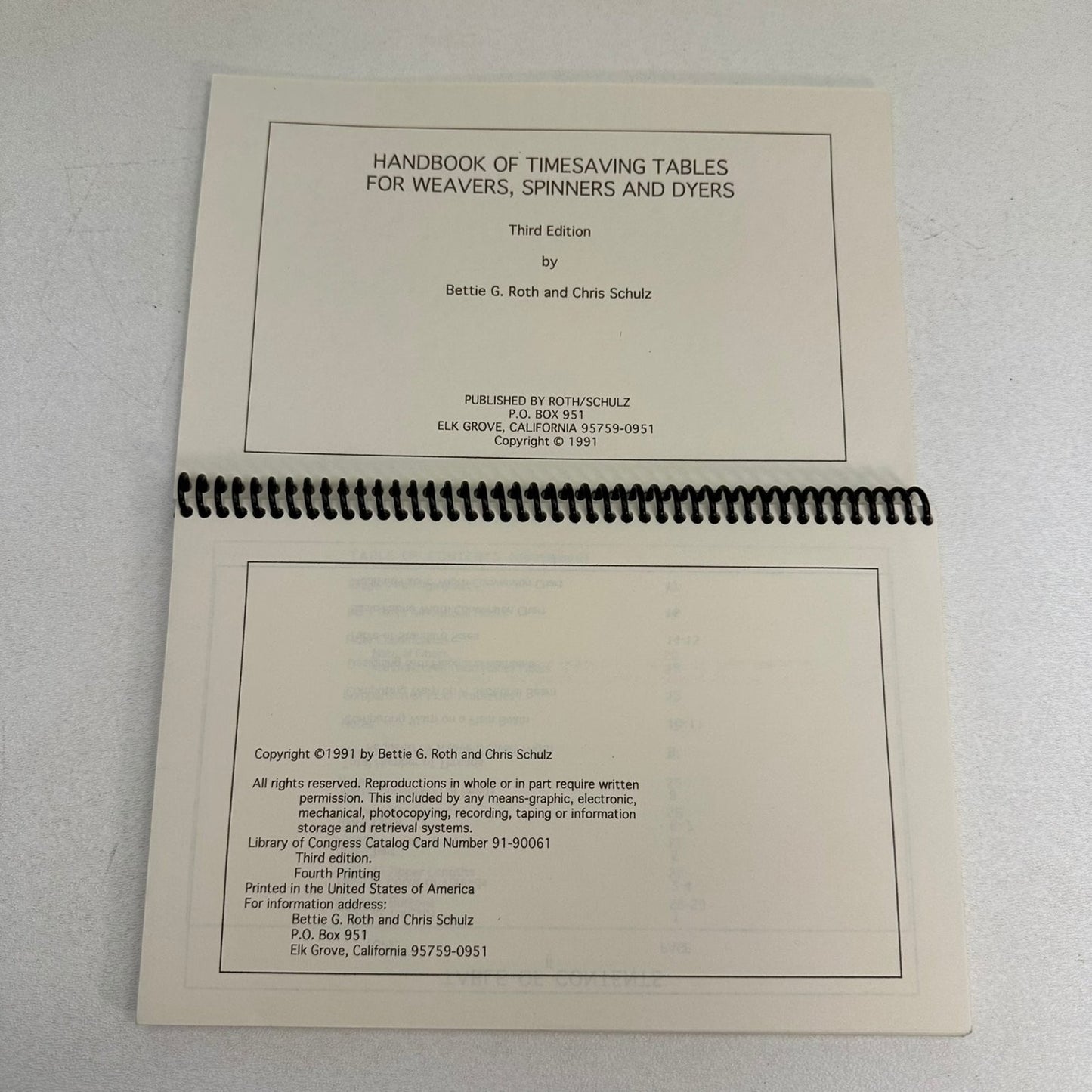Handbook of Timesaving Tables Roth Schulz 1991 Third Edition Weaving Spinning