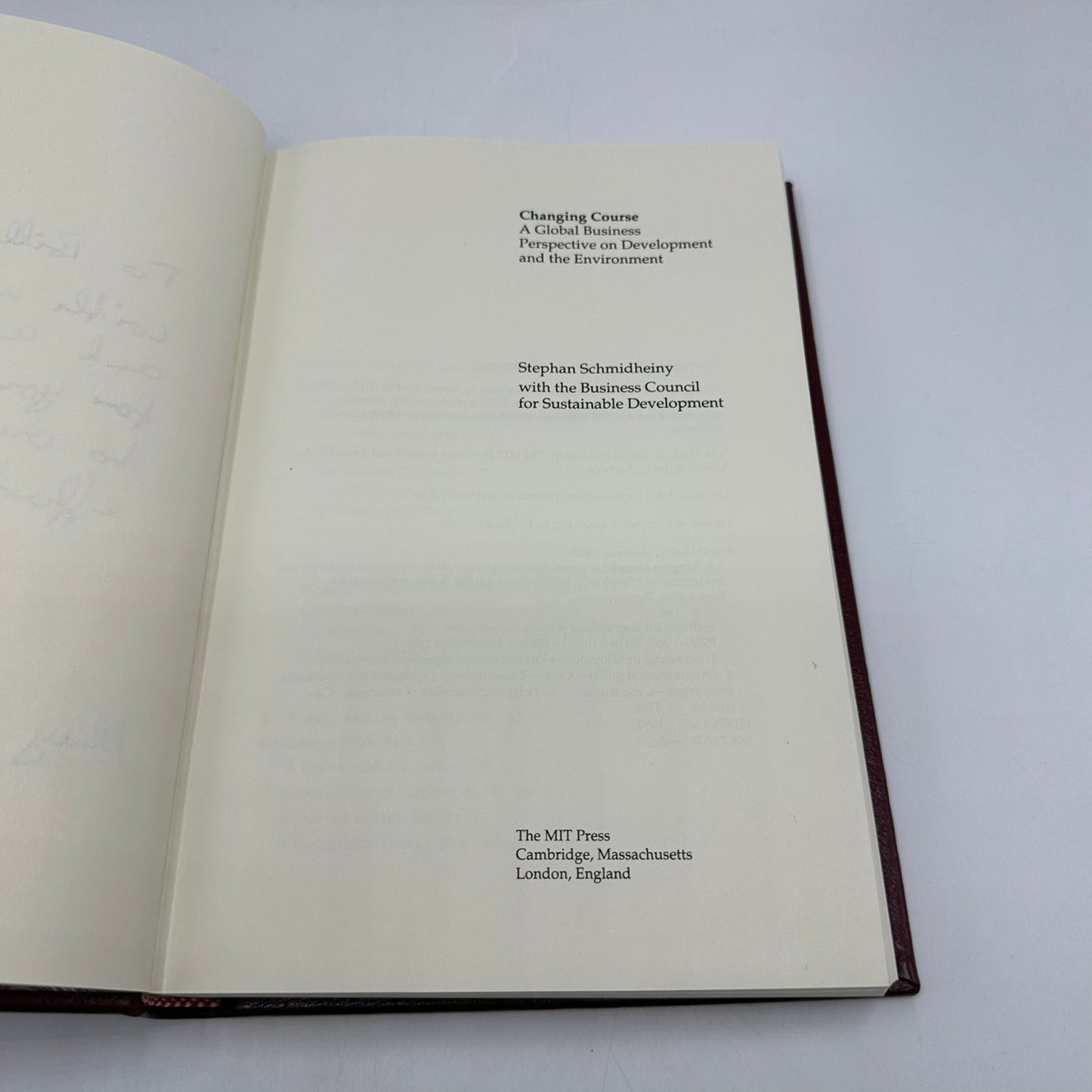Changing Course Stephan Schmidheiny 1992 Signed Inscribed First Edition MIT