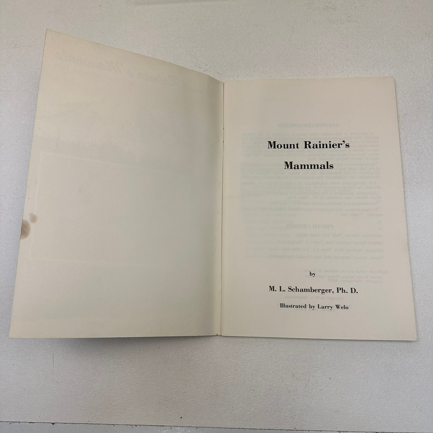 Mount Rainier's Mammals M.L. Schamberger 1970 Illustrated Natural History