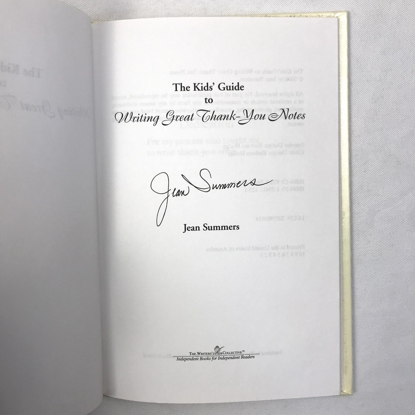 The Kids' Guide to Writing Great Thank-You Notes Signed Book by Jean Summers