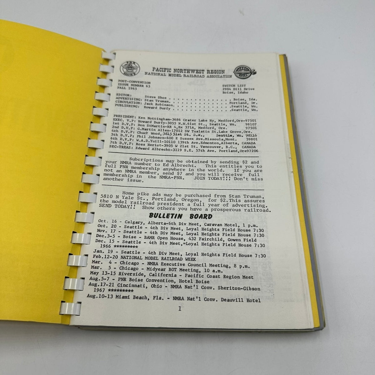 The Switch List PNR NMRA Fall 1965 Model Railroad Pacific Northwest Periodical