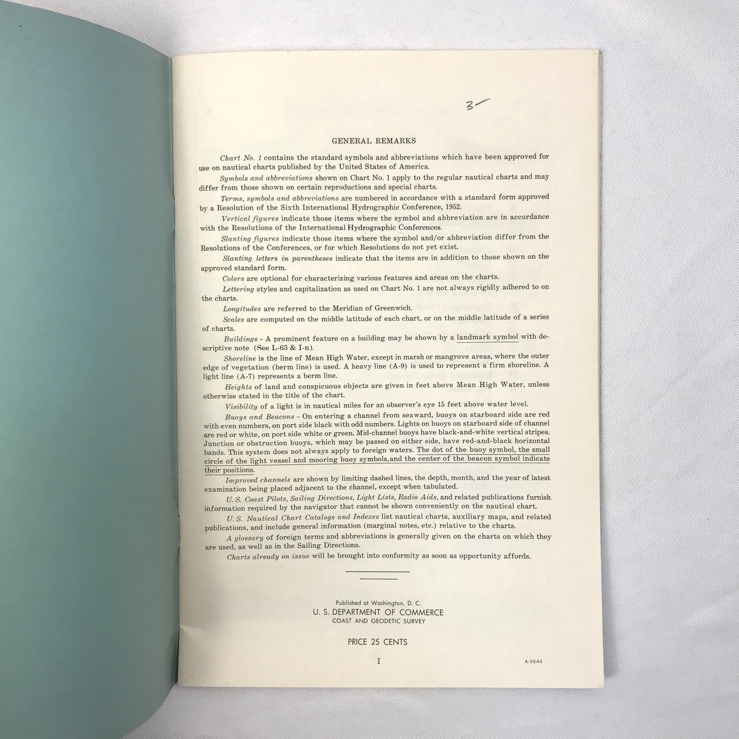 Nautical Chart Symbols and Abbreviations Chart No. 1 Paperback Book 1959