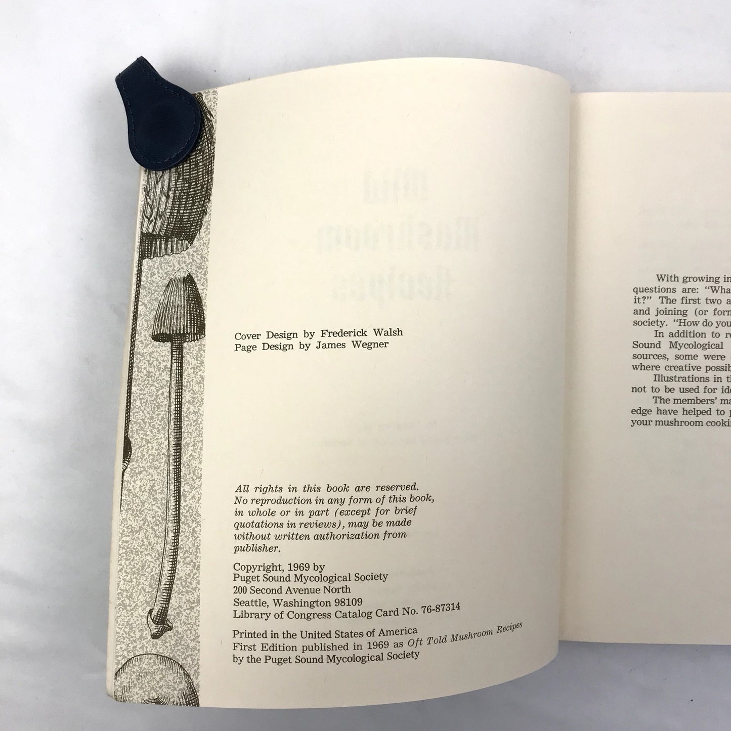 Wild Mushroom Recipes Book by Puget Sound Mycological Society 1969 2nd Edition