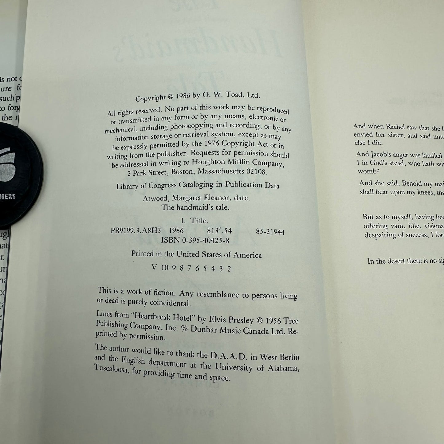 The Handmaids Tale Margaret Atwood 1st US Edition 1986 Dystopian Science Fiction