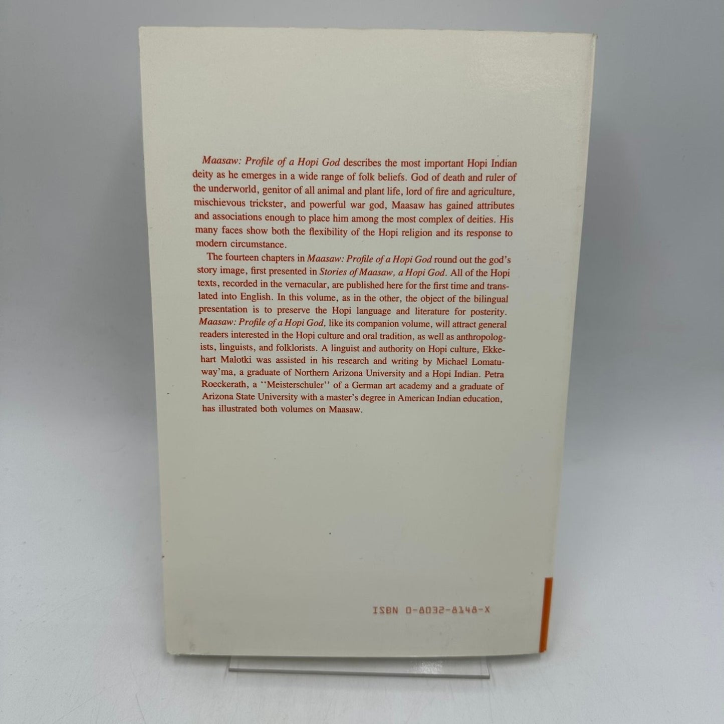 Maasaw Profile of a Hopi God Malotki Lomatuway'ma 1987 First Edition Paperback