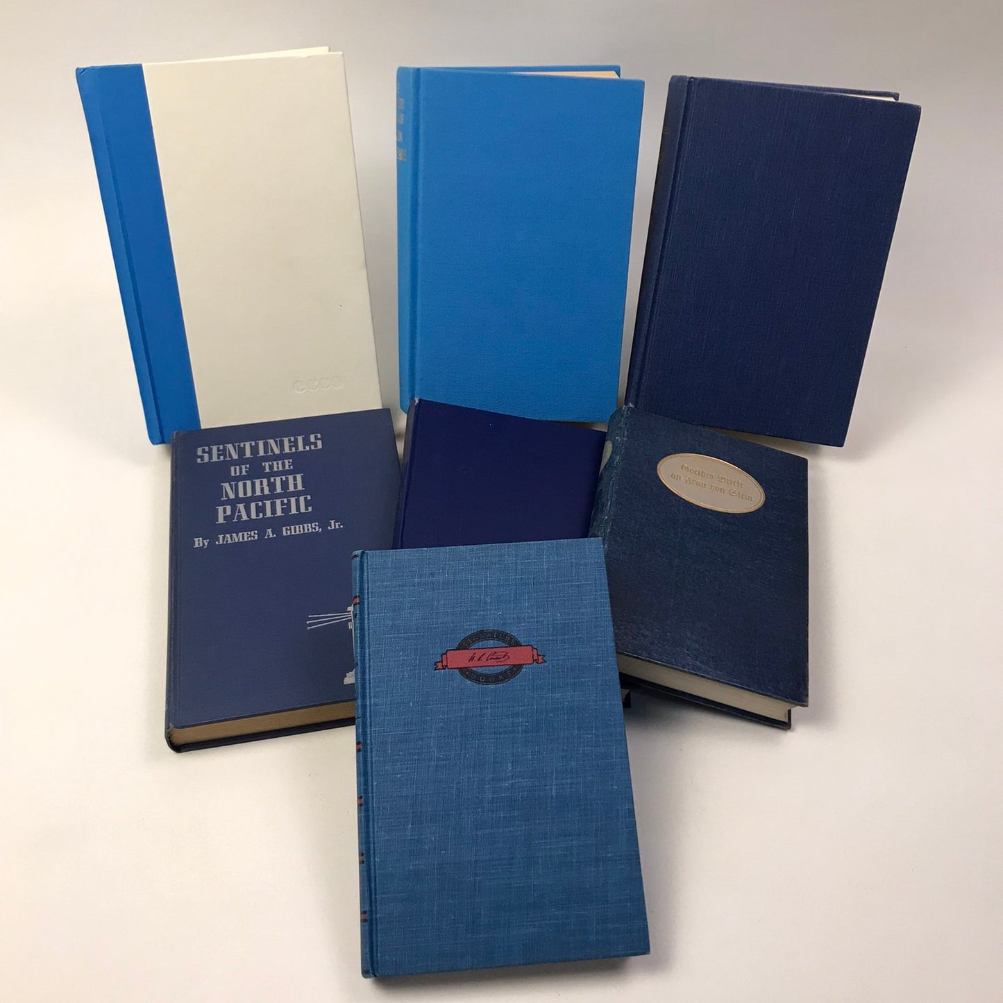 Blue Navy Book Stack Set of 7 Decorative Bookshelf Display Interior Design Prop