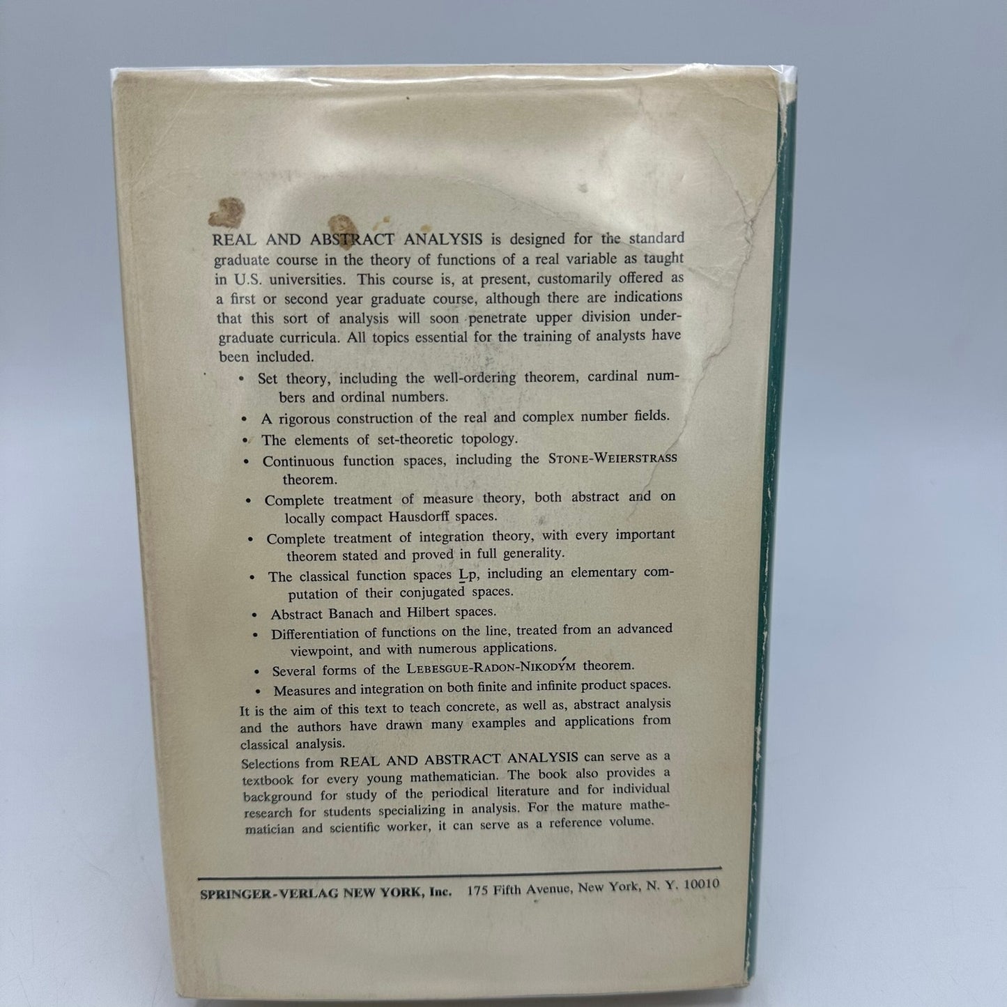 Real and Abstract Analysis Edwin Hewitt Karl Stromberg Science Math Theory