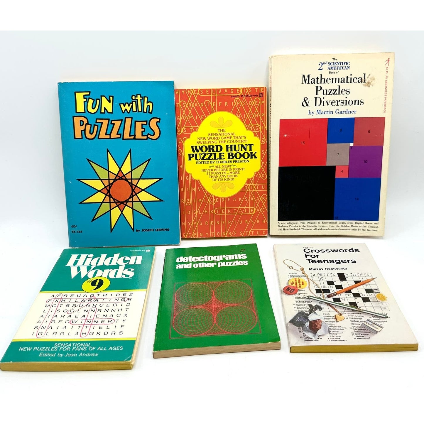 Puzzle and Crossword Books Lot of 10 Various Vintage Unused Paperbacks (1 HC)