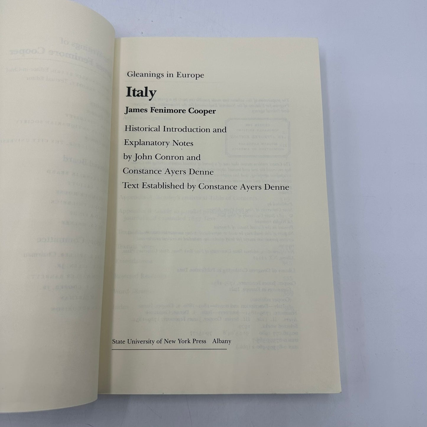 Gleanings in Europe Italy James Fenimore Cooper 1981 Travel Literature History