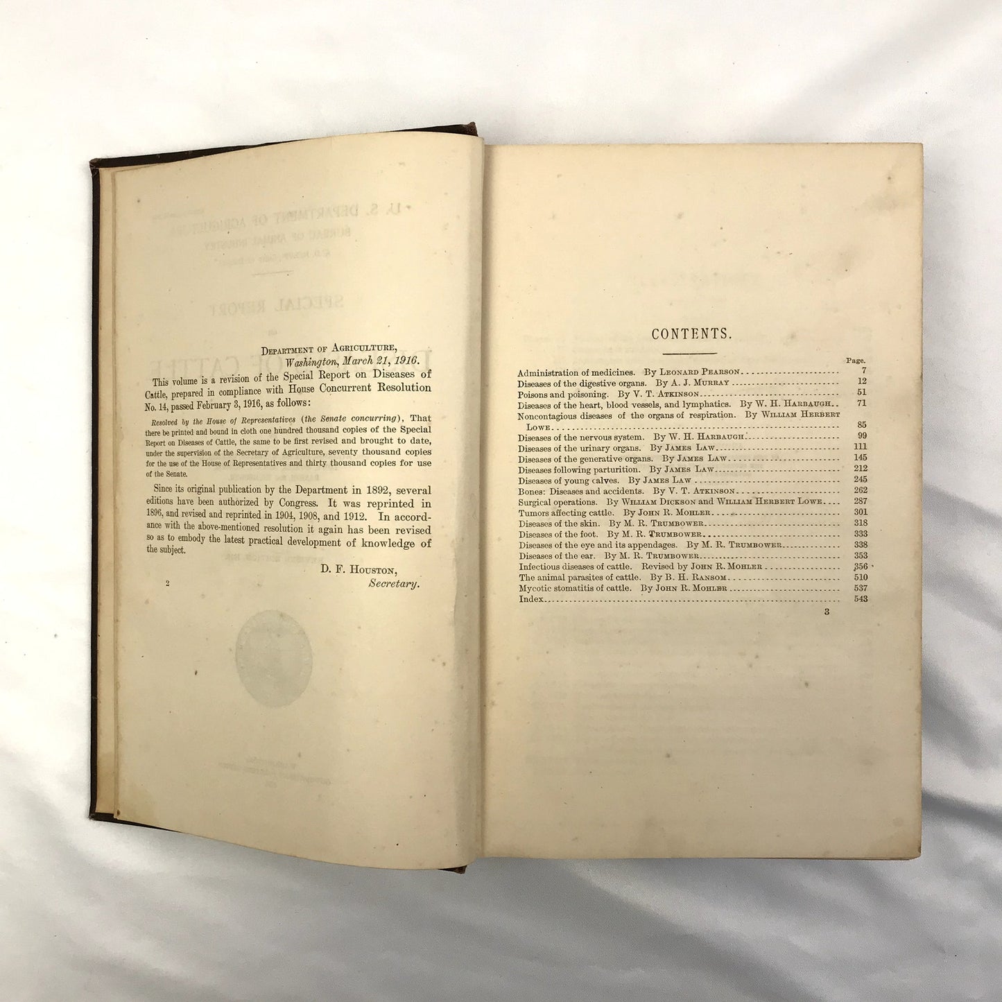 Special Report on Diseases of Cattle 1916 U.S. Department of Agriculture HC Book