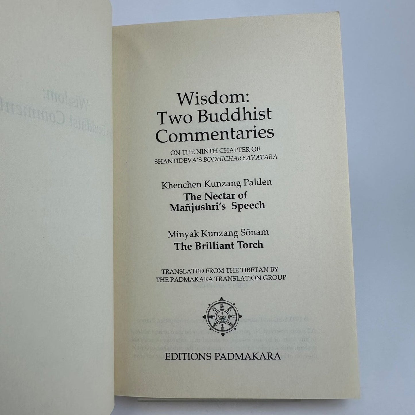 Wisdom Two Buddhist Commentaries Palden Sönam 1993 Padmakara Paperback