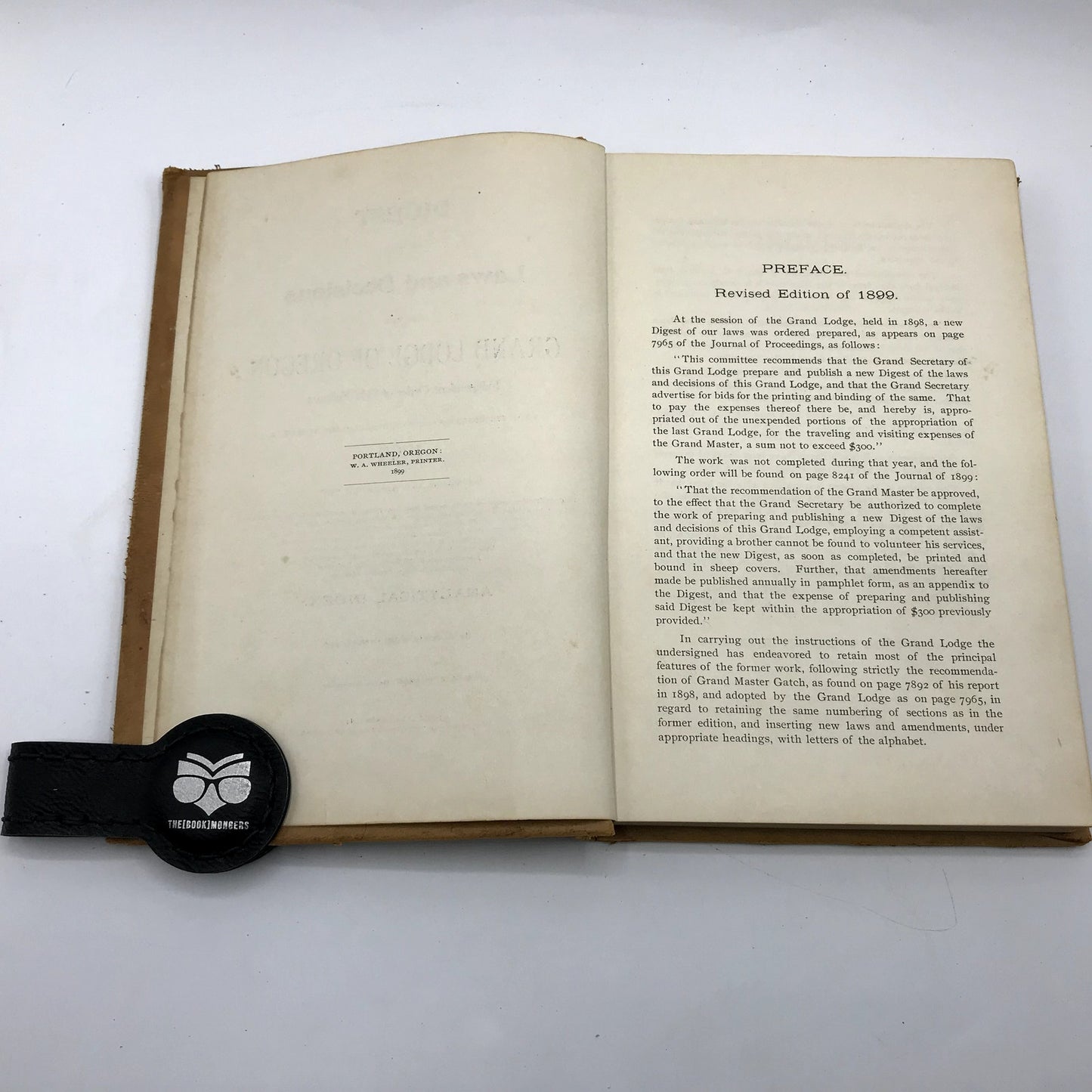 Digest of The Law and Decisions of The Grand Lodge of Oregon 1899 Leather Book