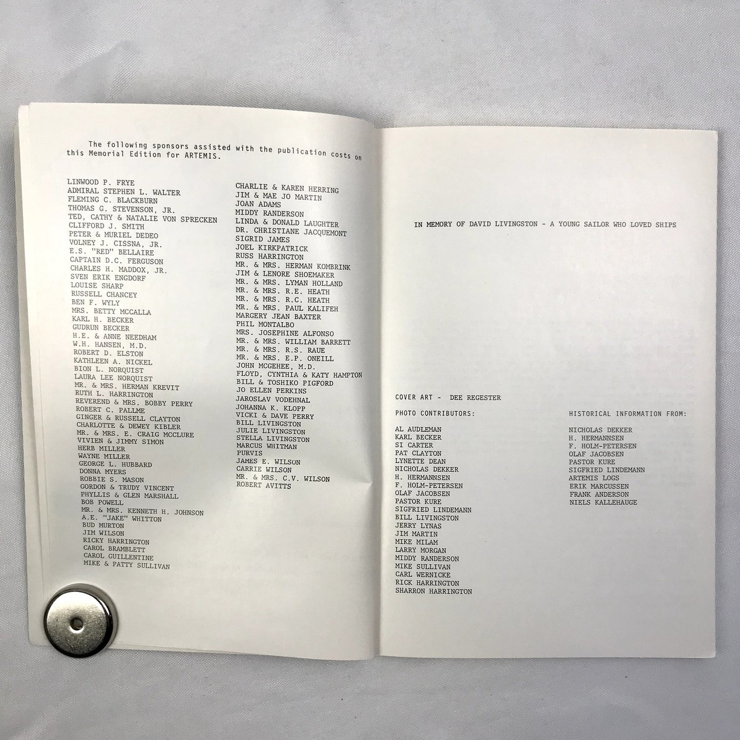 Artemis, Proud Before the Wind Rick & Sharron Harrington 1980 Signed 1st Edition
