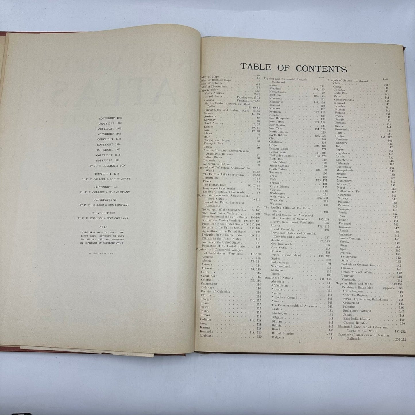 The New World Atlas and Gazetteer 1922 Edition Illustrated P.F. Collier