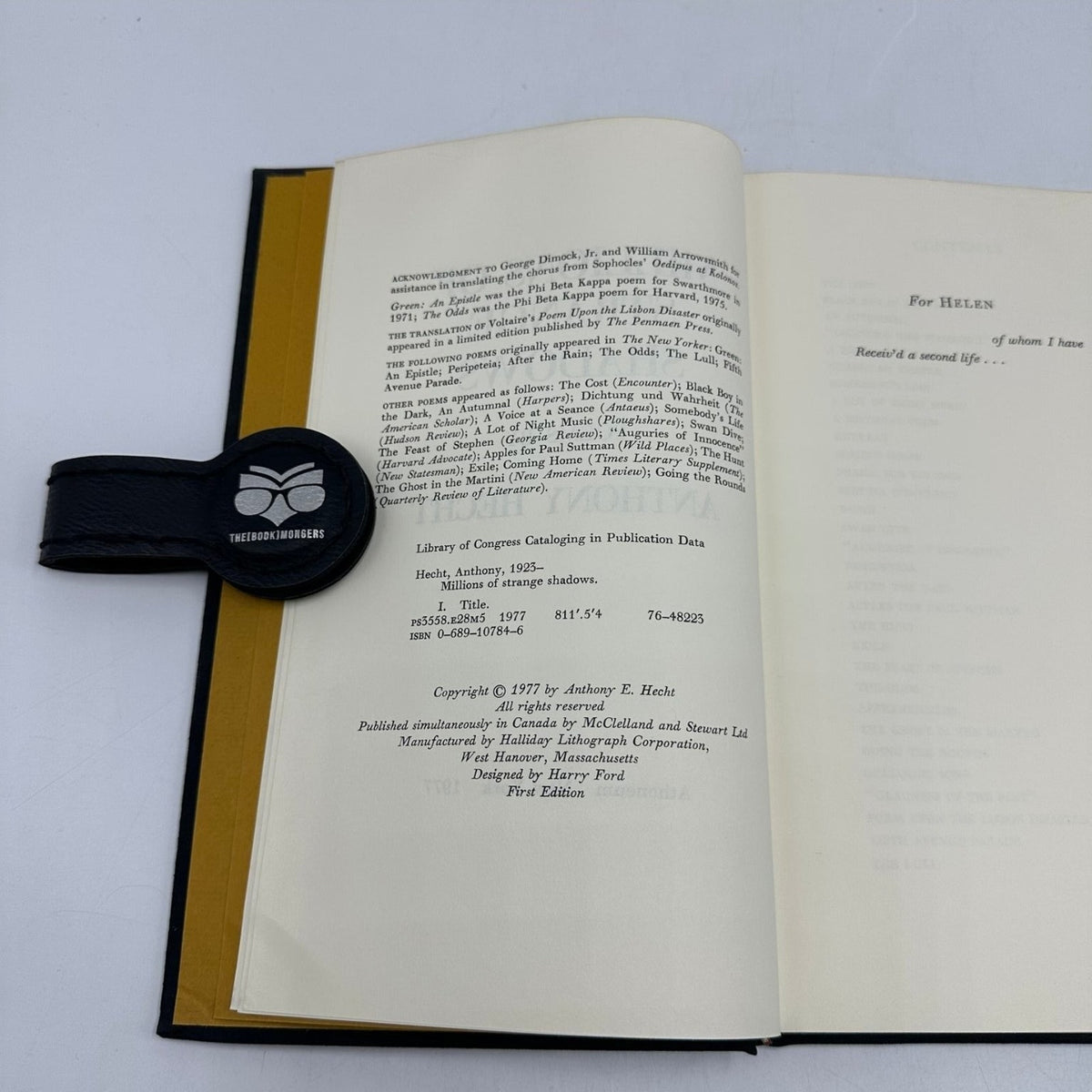 Millions of Strange Shadows Poems by Anthony Hecht 1977 Poetry Atheneum