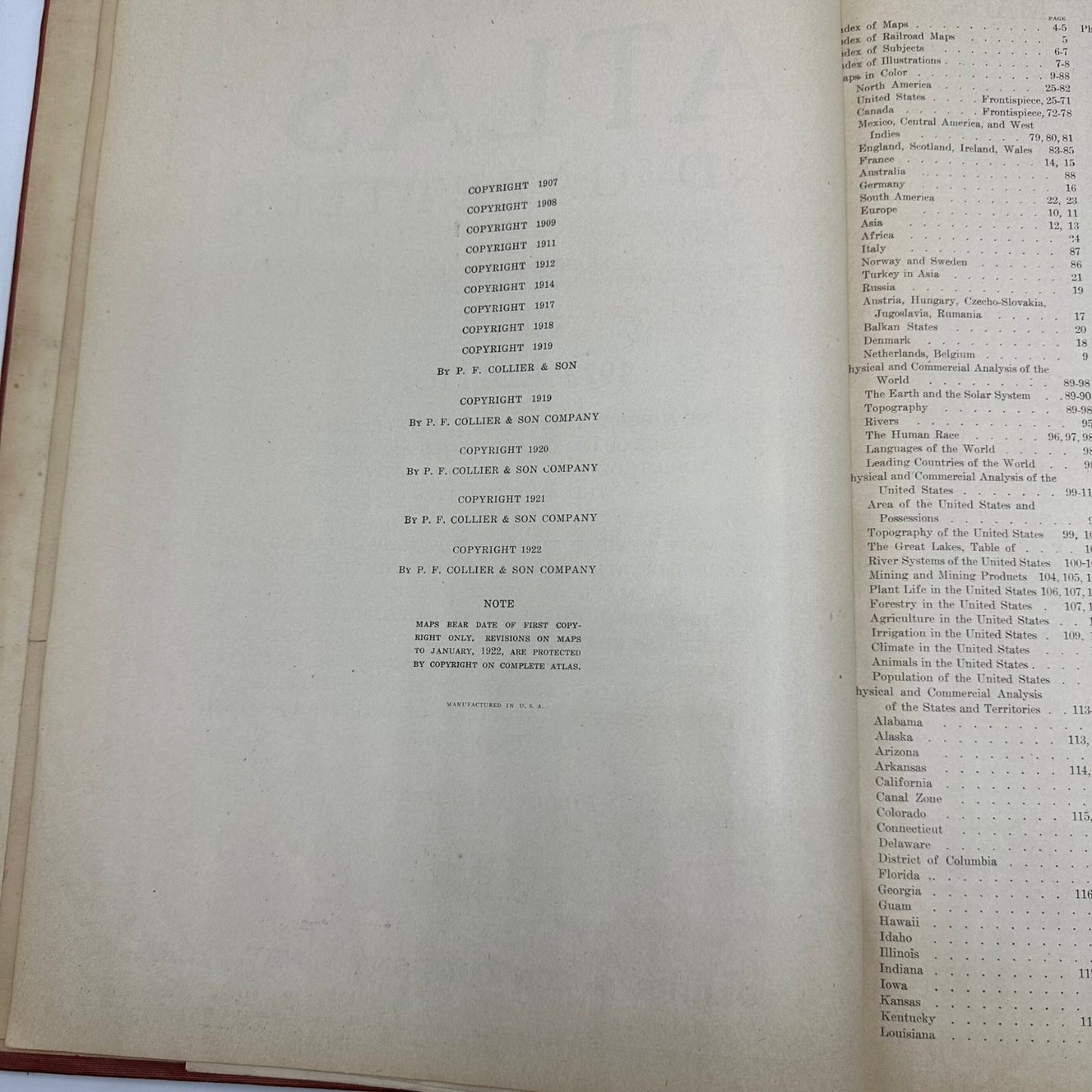 The New World Atlas and Gazetteer 1922 Edition Illustrated P.F. Collier