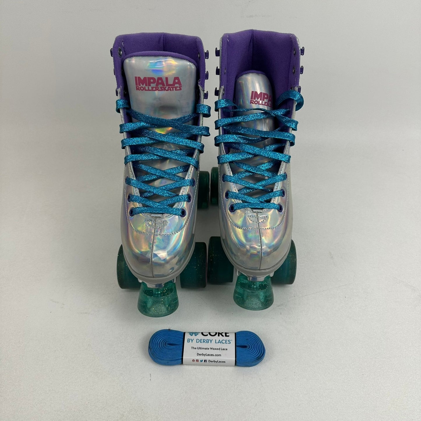 Impala Quad Roller Skates Womens US 7 Silver Holographic Retro Vegan Friendly