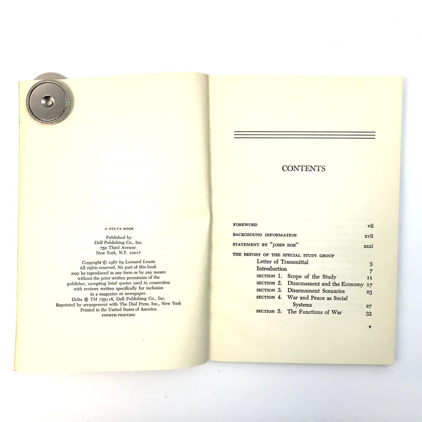 The Report from Iron Mountain Delta Paperback Book Leonard C. Lewin 1967 4th Ed.