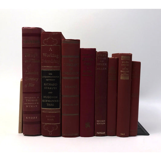 Red Book Stack Vintage Set of 8 Decorative Bookshelf Display Interior Design