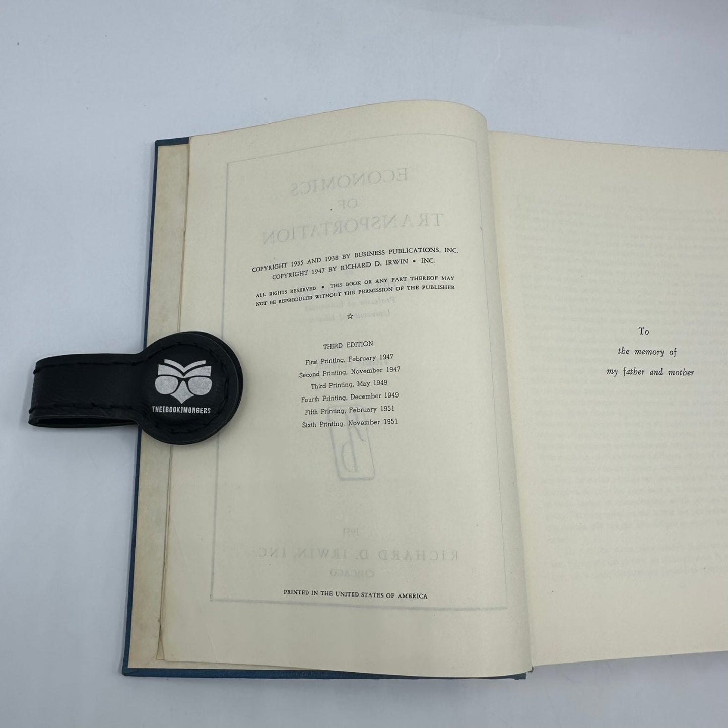 Economics of Transportation Locklin 1951 Third Edition Sixth Printing Irwin