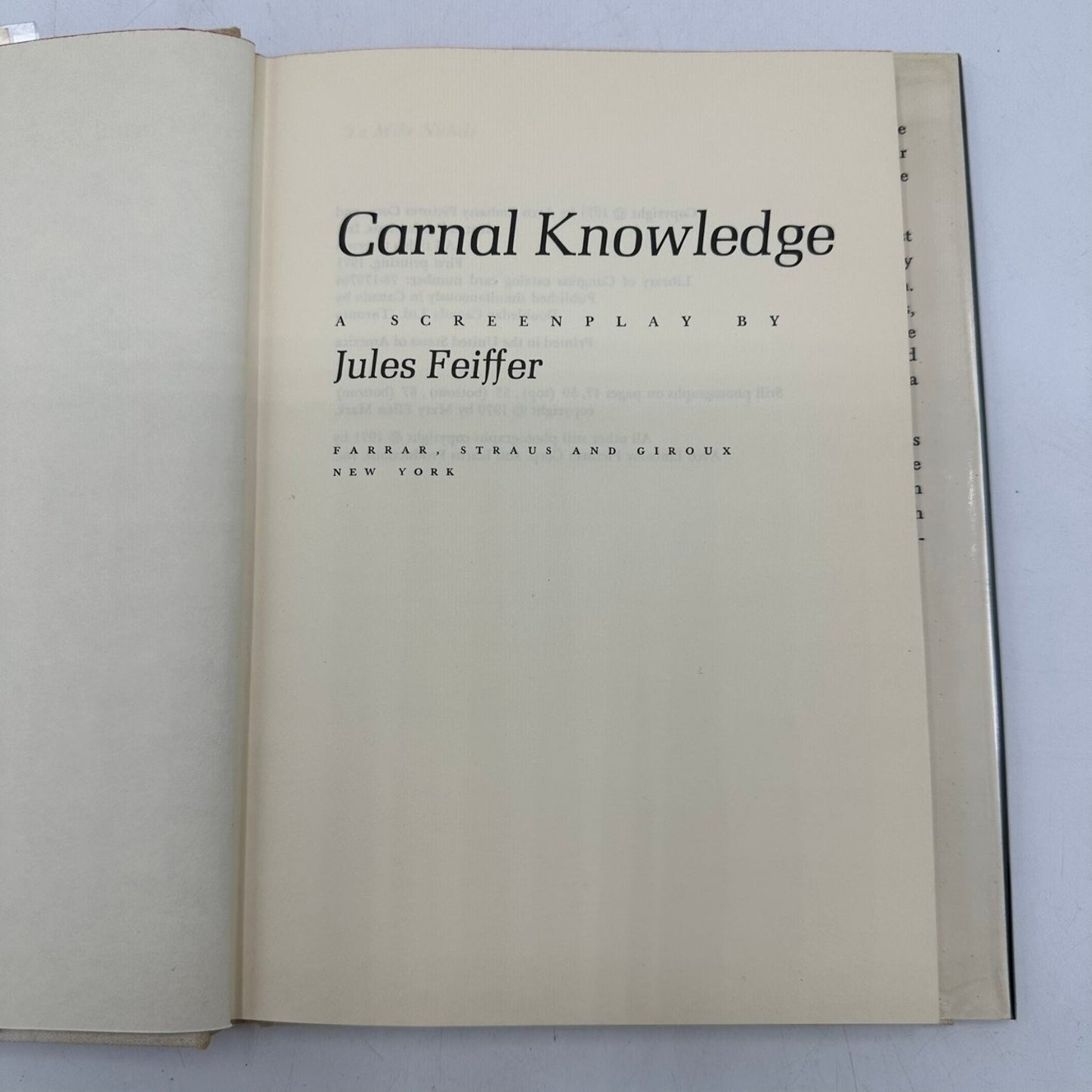 Carnal Knowledge Jules Feiffer 1971 First Printing Screenplay Illustrated
