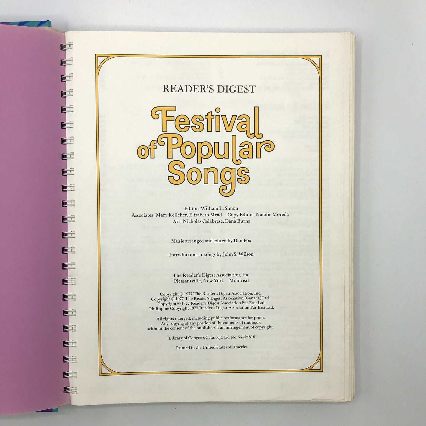 Reader's Digest Festival of Popular Songs Hardcover Book William L. Simon 1981