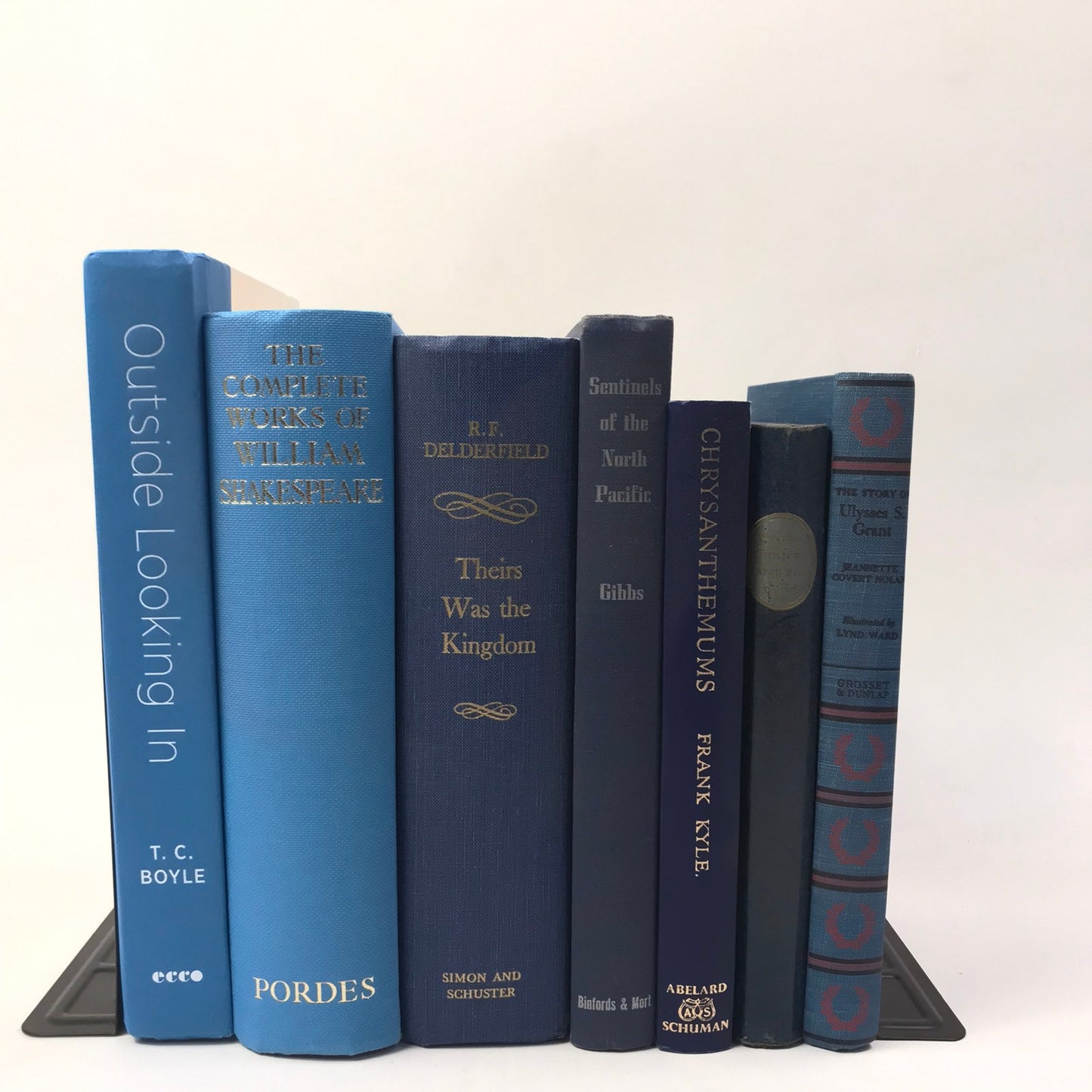 Blue Navy Book Stack Set of 7 Decorative Bookshelf Display Interior Design Prop