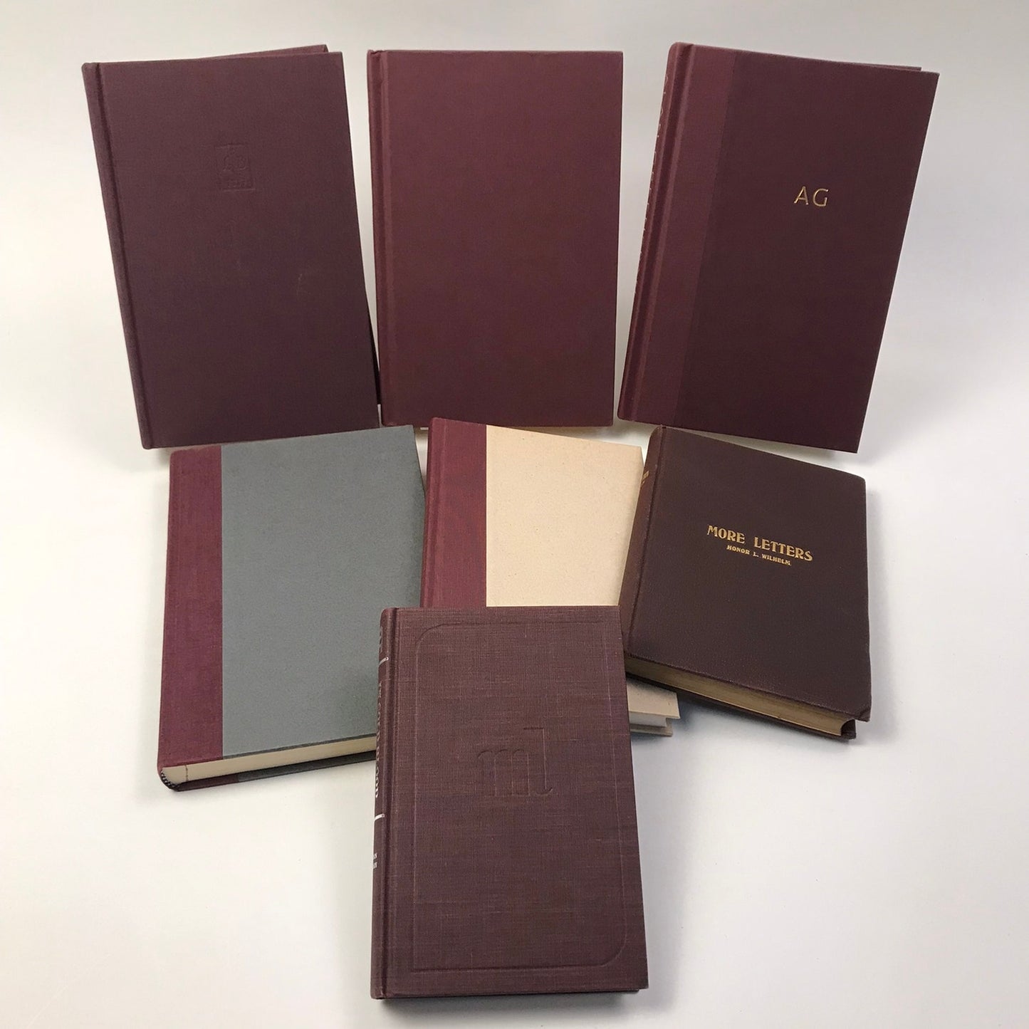 Burgundy Book Stack Set of 7 Decorative Bookshelf Display Interior Design Props