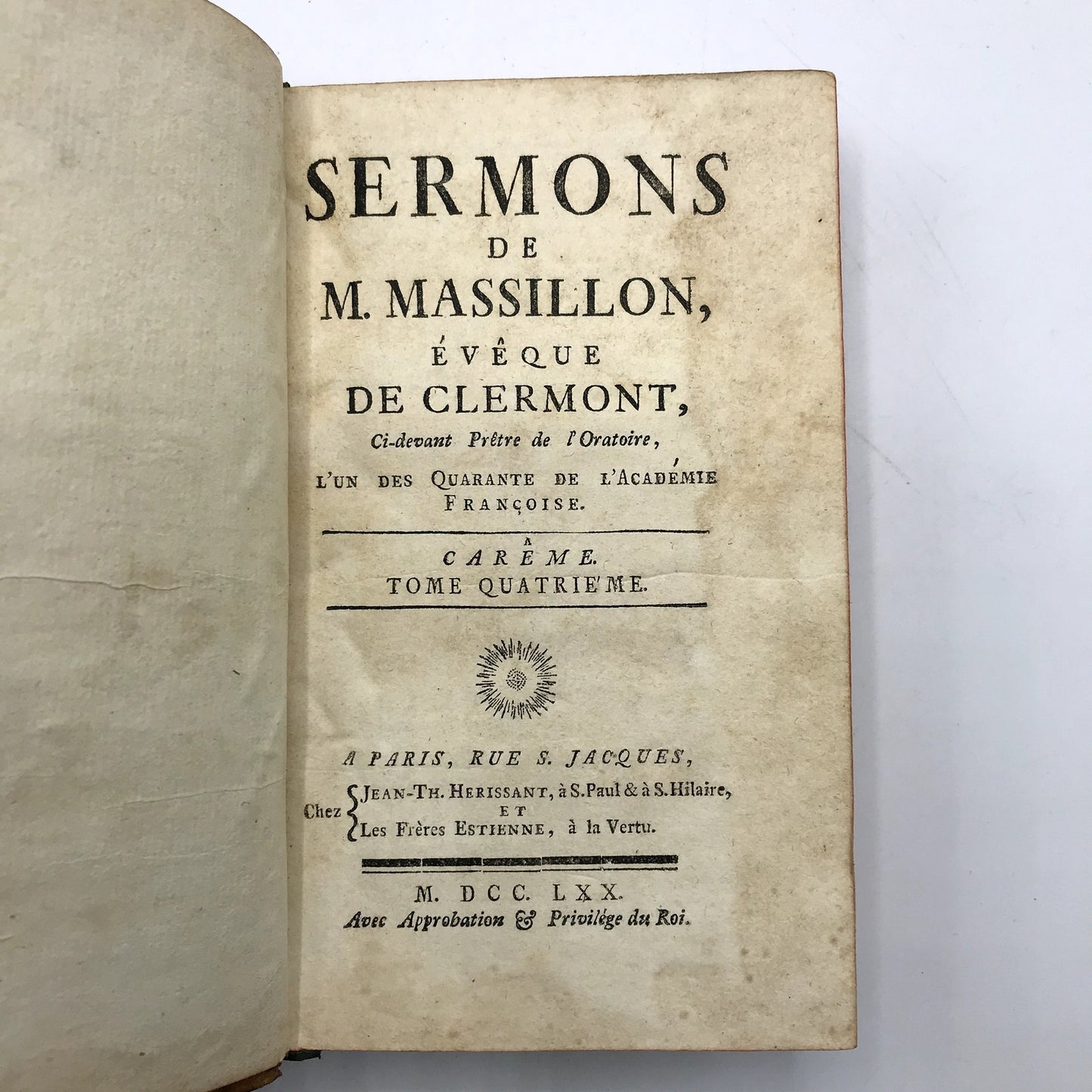 Sermons de Massillon Eveque de Clermont Tome 4 Leather Bound French Book 1770