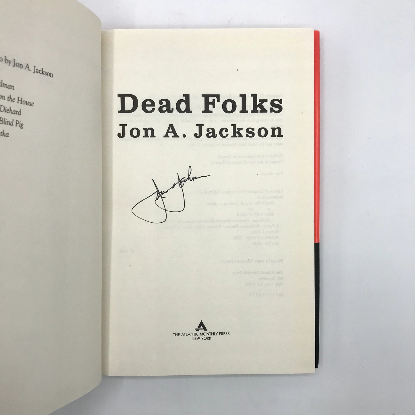 Dead Folks by Jon A. Jackson Signed First Edition Hardcover Mystery Book 1996