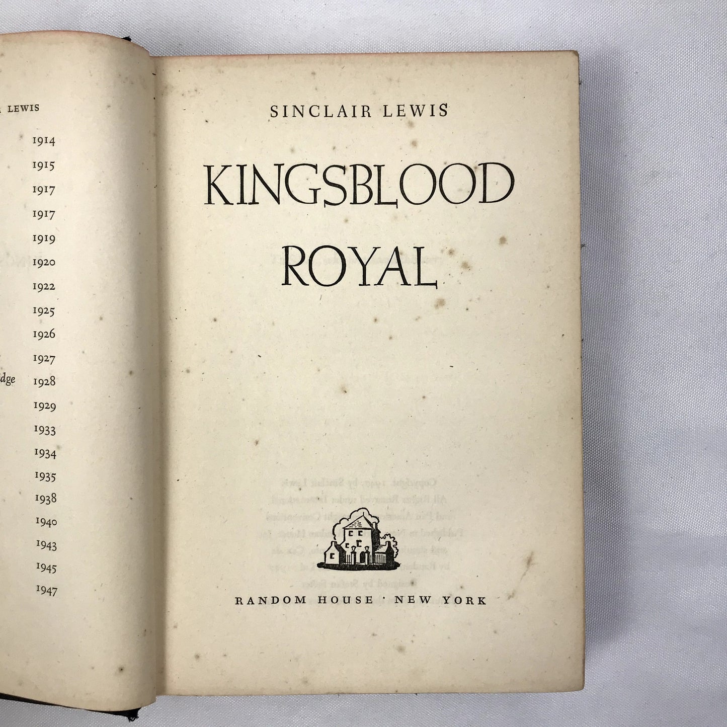 Sinclair Lewis Kingsblood Royal Hardcover Book by Random House 1947 1st Edition