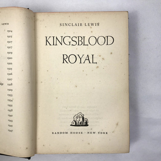 Sinclair Lewis Kingsblood Royal Hardcover Book by Random House 1947 1st Edition