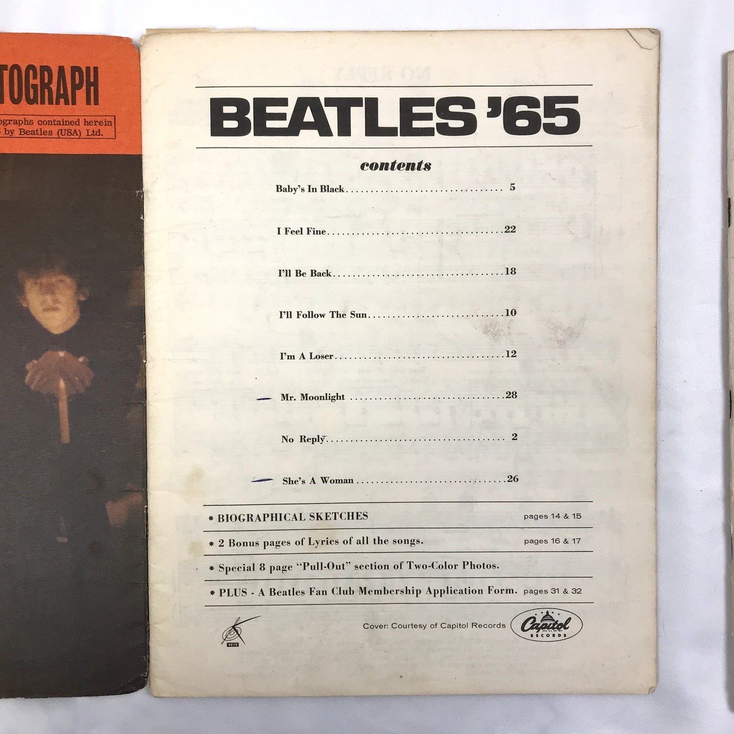 The Latest Beatle Souvenir Book & Beatles '65 Sheet Music Capitol Records