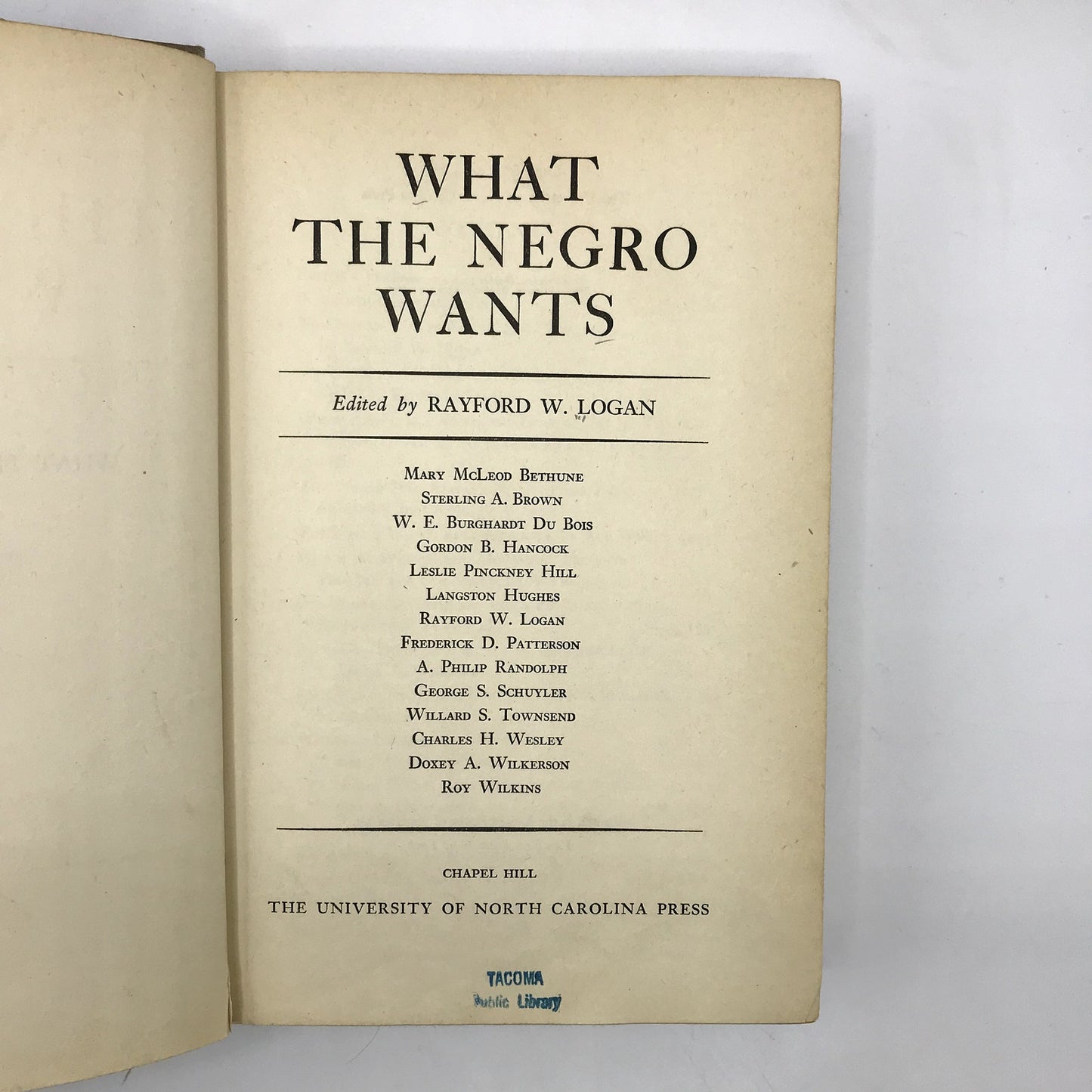 What The Negro Wants Hardcover by Rayford Logan 1944 with Dust Jacket Ex-Library