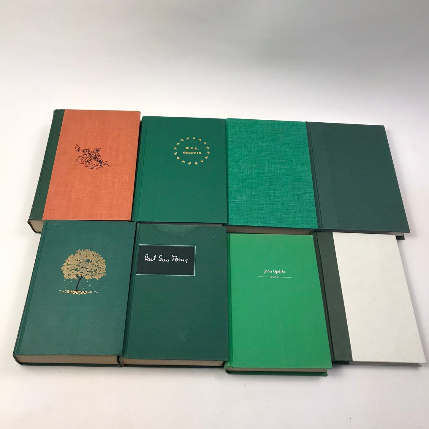 Green Book Stack Set of 8 Decorative Bookshelf Display Interior Design Staging
