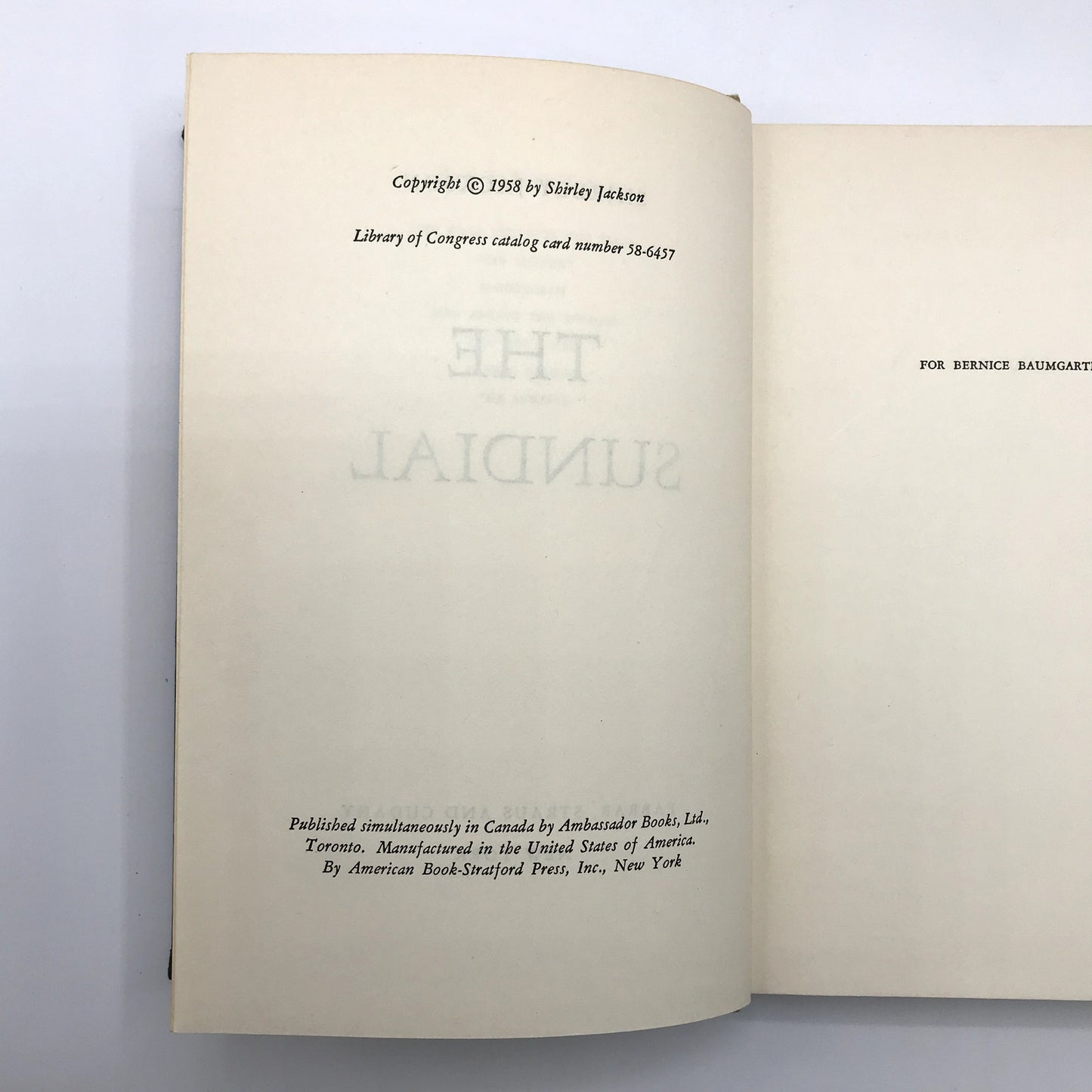 The Sundial by Shirley Jackson Hardcover Novel Farrar, Straus & Cudahy 1958