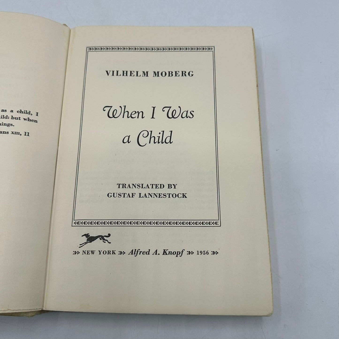 When I Was a Child An Autobiographical Novel Vilhelm Moberg 1st Edition Fiction