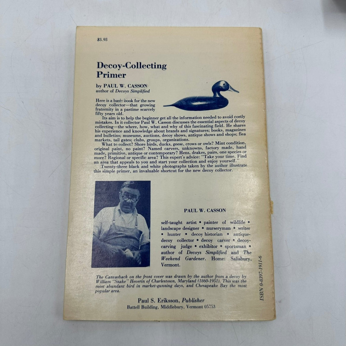 Decoy Collecting Primer Paul W. Casson 1978 Hunting Folk Art Eriksson