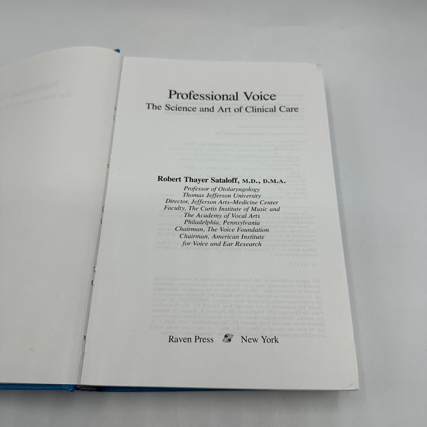 Professional Voice The Science and Art of Clinical Care Sataloff 1991 Raven