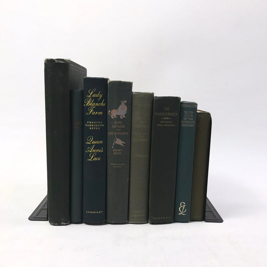 Green Book Stack Vintage Set of 8 Decorative Bookshelf Display Interior Design