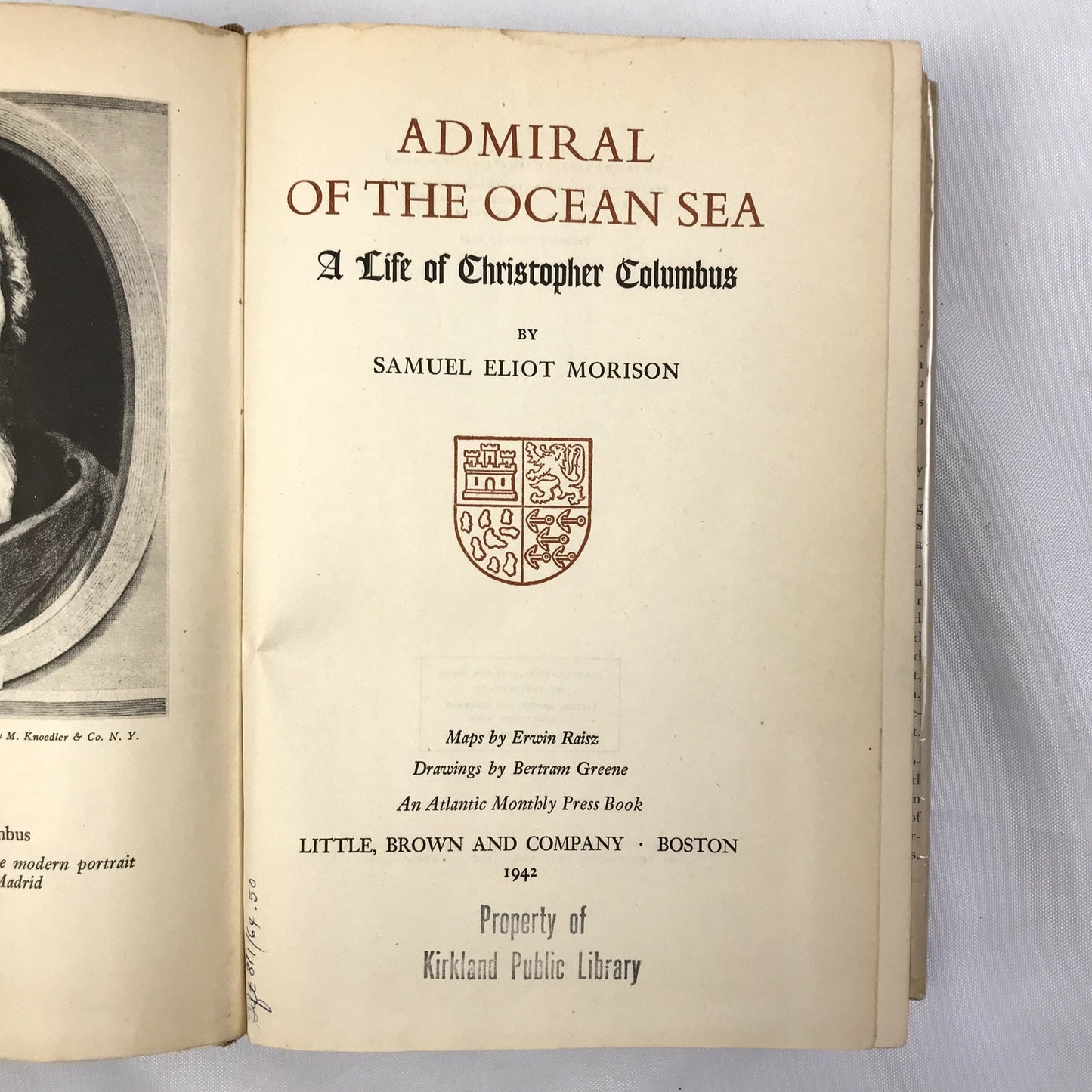Admiral of the Ocean Sea Hardcover Illustrated Book by Samuel Eliot Morison 1942