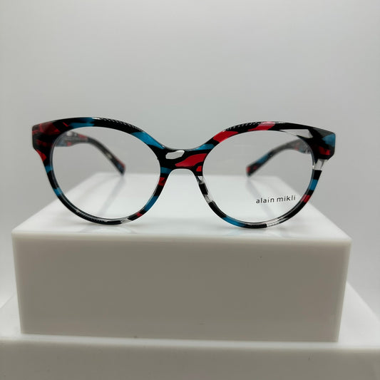 Alain Mikli Madolyn A03097 008 Red Teal Black Womens Round Eyewear 52-18-140