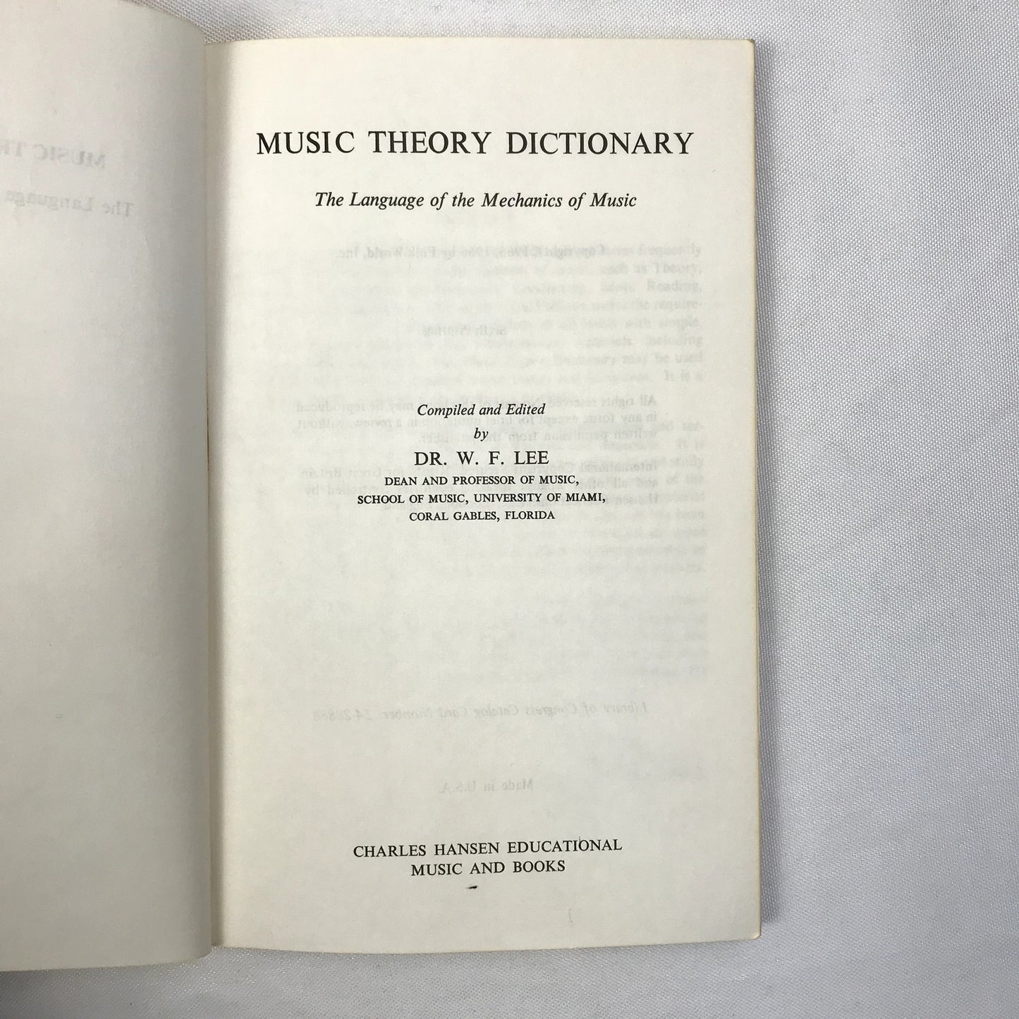 Music Theory Dictionary William F Lee