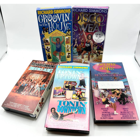 Richard Simmons Disco Sweat Fitness & Dancing 1990's VHS Tapes Lot of 5