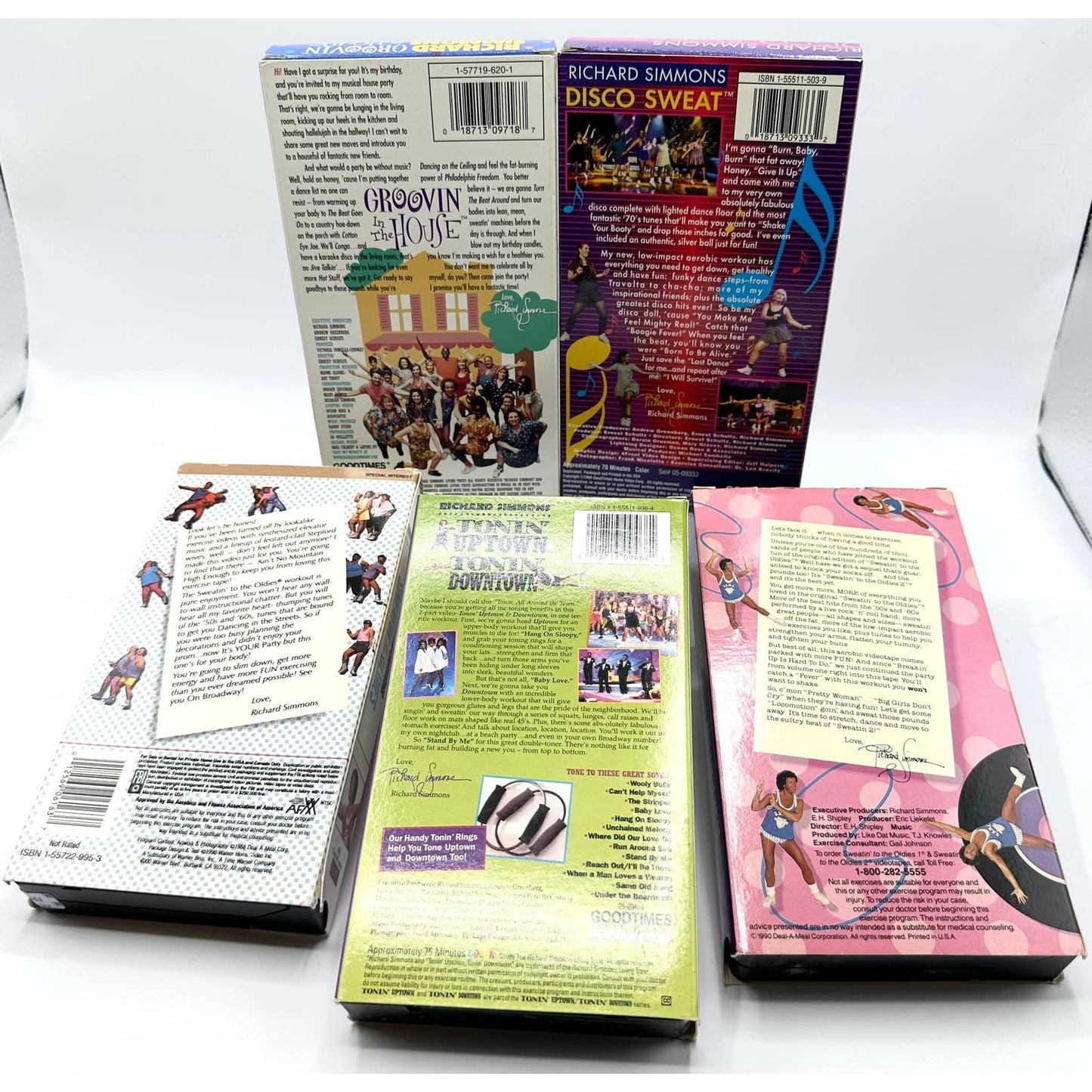 Richard Simmons Disco Sweat Fitness & Dancing 1990's VHS Tapes Lot of 5