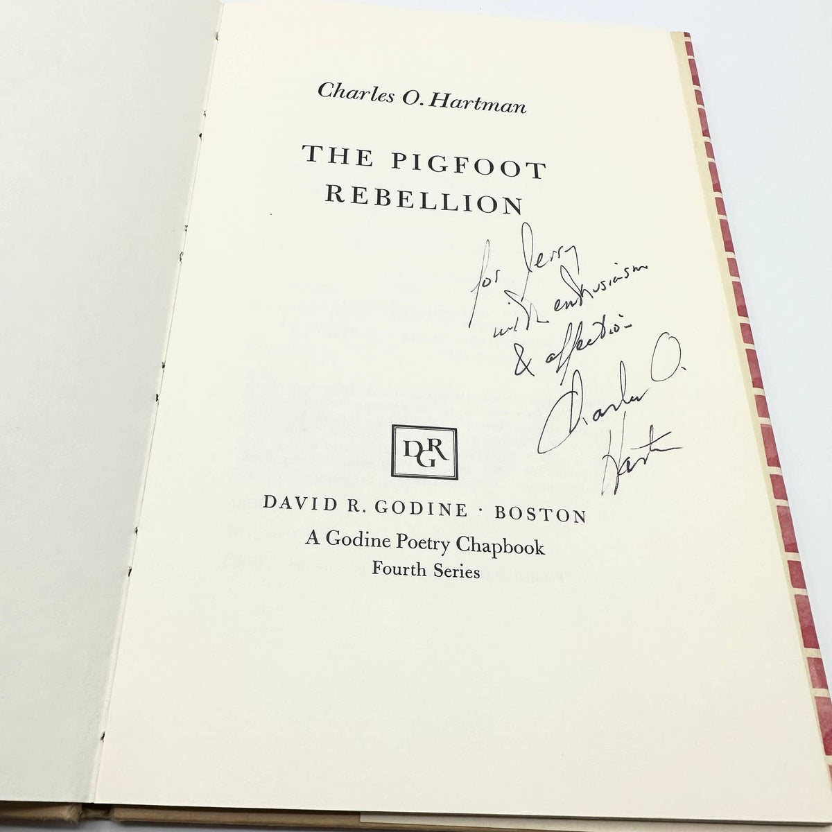 The Pigfoot Rebellion by Charles O. Hartman SIGNED 1st Edition Hardcover Book