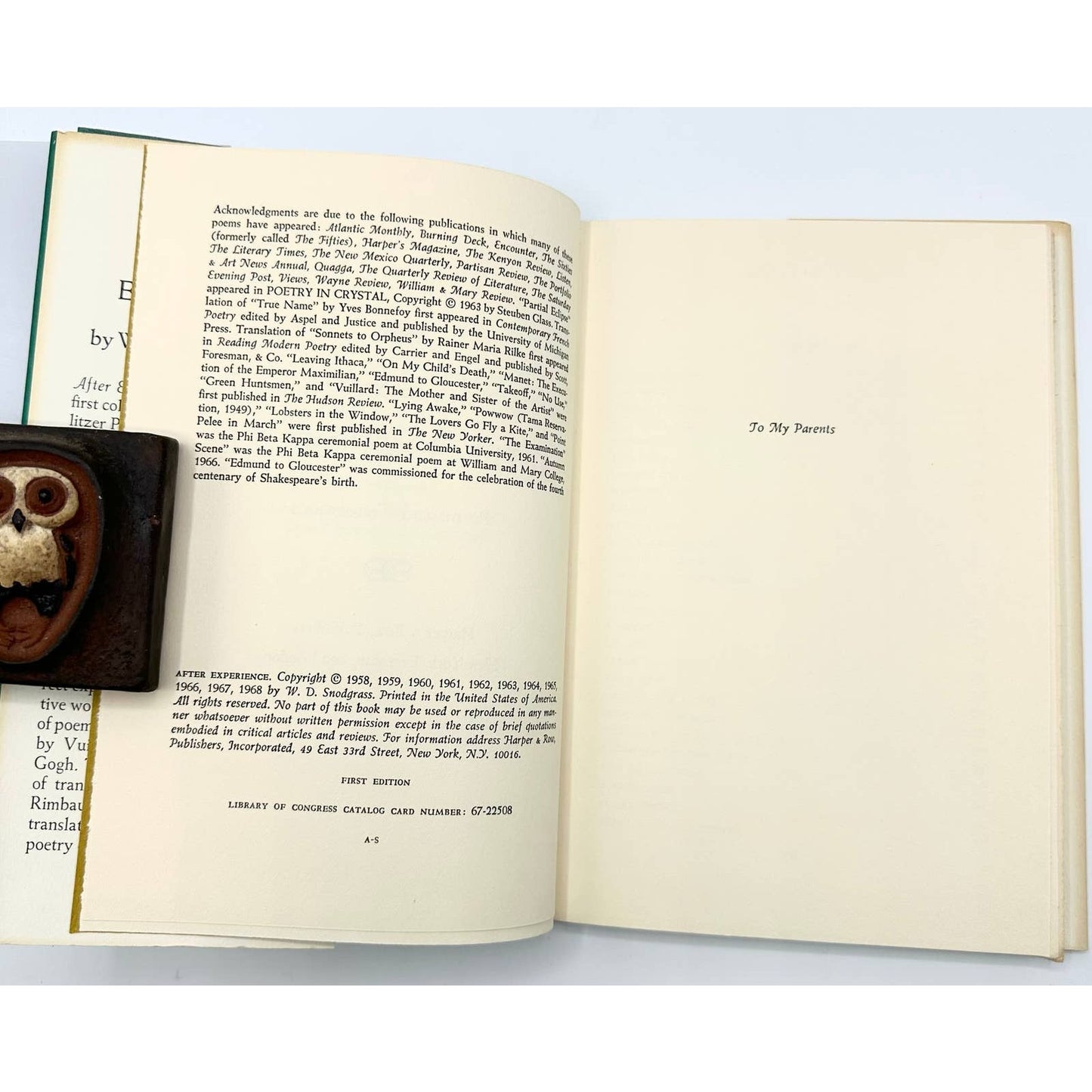 After Experience: Poems & Translations by W.D. Snodgrass First Edition Hardcover
